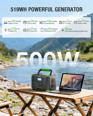 500W Portable Power Station with 100W Solar Panel, 519.48Wh Solar Generator