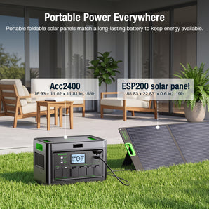 2400W Portable Power Station with 200W Solar Panel (Ship Separately),1843.2Wh LiFePO4 Battery Backup for Home Use,Solar Generator,4 AC Outlets Up to 2400W, for Outdoor,Off-Grid Living,RV Trip