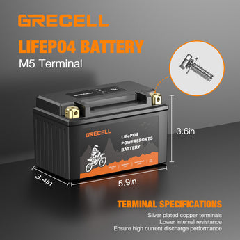 GRECELL Lithium 12V 5Ah Motorcycle LiFePO4 Battery