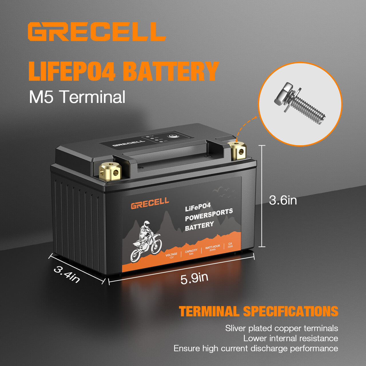 
                  
                    GRECELL Lithium 12V 5Ah Motorcycle LiFePO4 Battery
                  
                