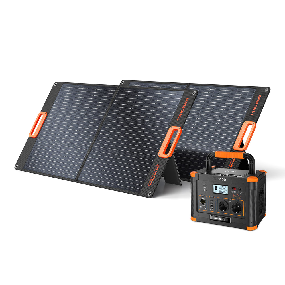 GRECELL 1000W Portable Power Station With 2 x 100W Solar Panels【European specification】