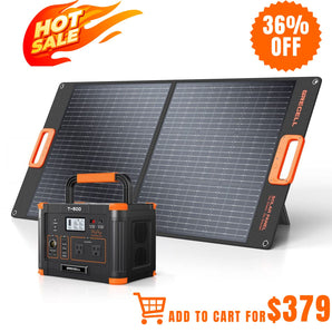 GRECELL Portable Power Station 500W with Portable Solar Panel