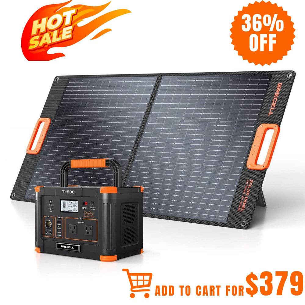 GRECELL Portable Power Station 500W with Portable Solar Panel