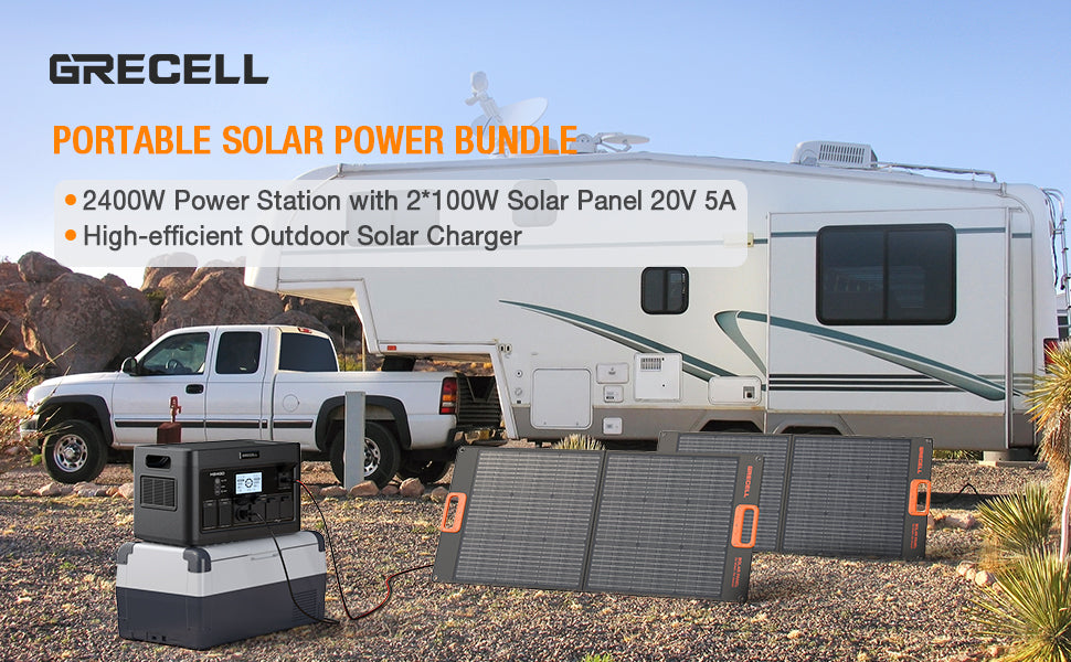 GRECELL Portable Power Station 2400W With Foldable Solar Panel