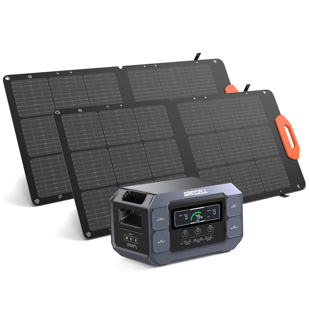 GRECELL 2200W Portable Power Station With 2 100W Foldable Solar Panels