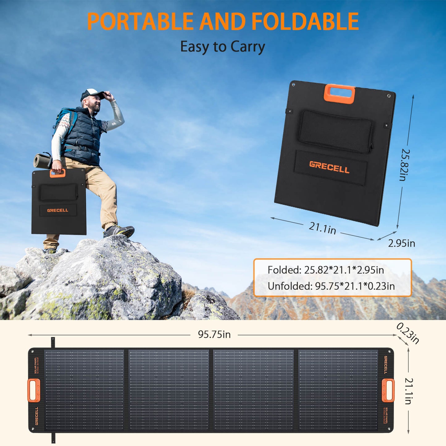 GRECELL 200W Portable Solar Panel is Portable and Foldable