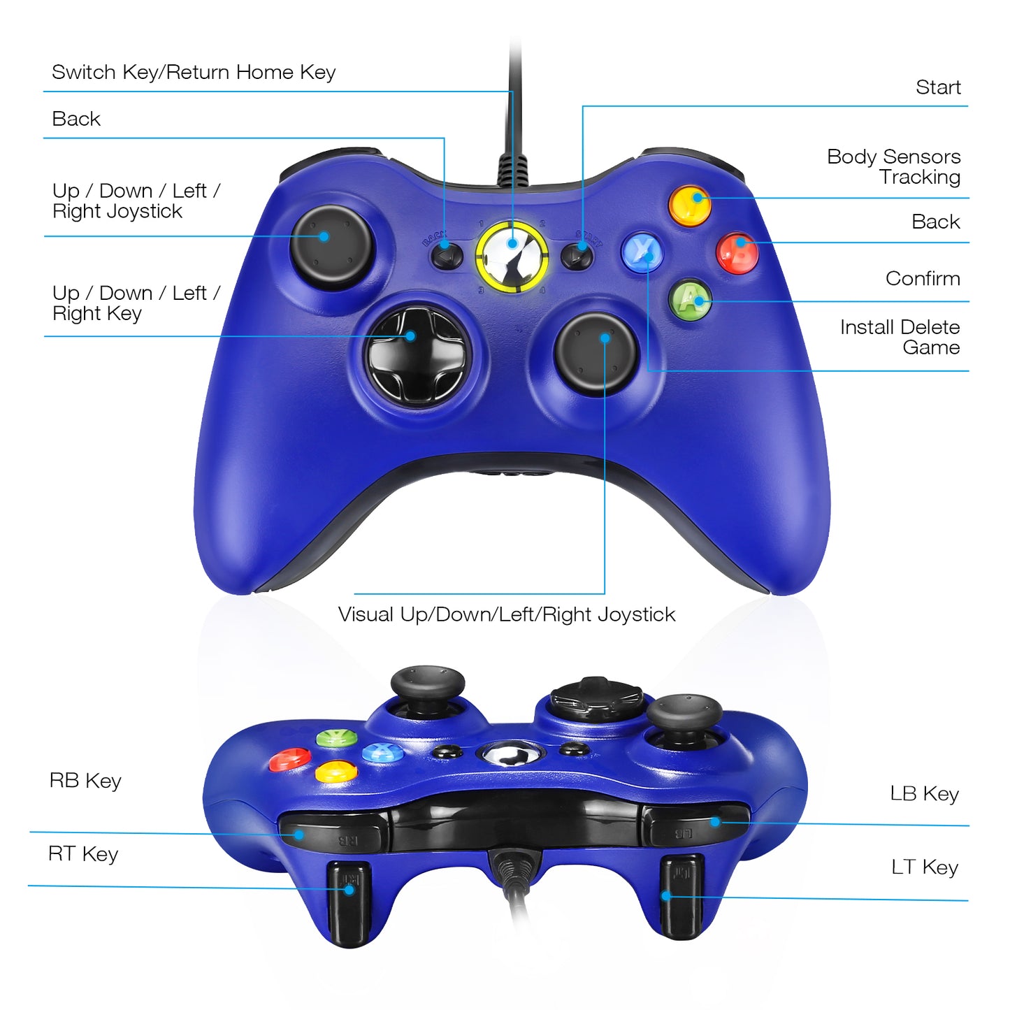 
                  
                    USB Wired Controller Gamepad for Microsoft Xbox 360 Console PC Win 7 8 10 Blue
                  
                