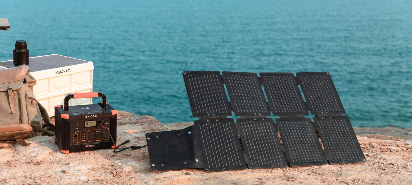 GRECELL Portable Power Station 500W with Portable Solar Panel