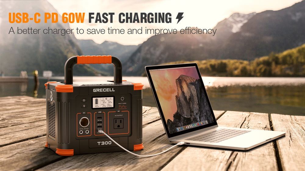 USB-C PD 60W Fast Charging - GRECELL Portable Power Station 300W