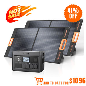 GRECELL Portable Power Station 2400W With Foldable Solar Panel