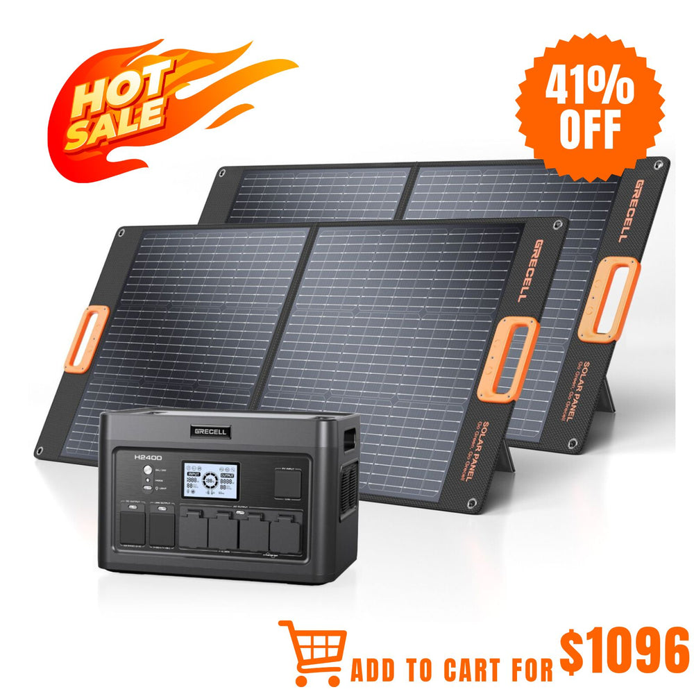 GRECELL Portable Power Station 2400W With Foldable Solar Panel