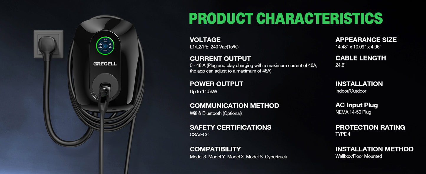 GRECELL 48A Tesla Wall Charger