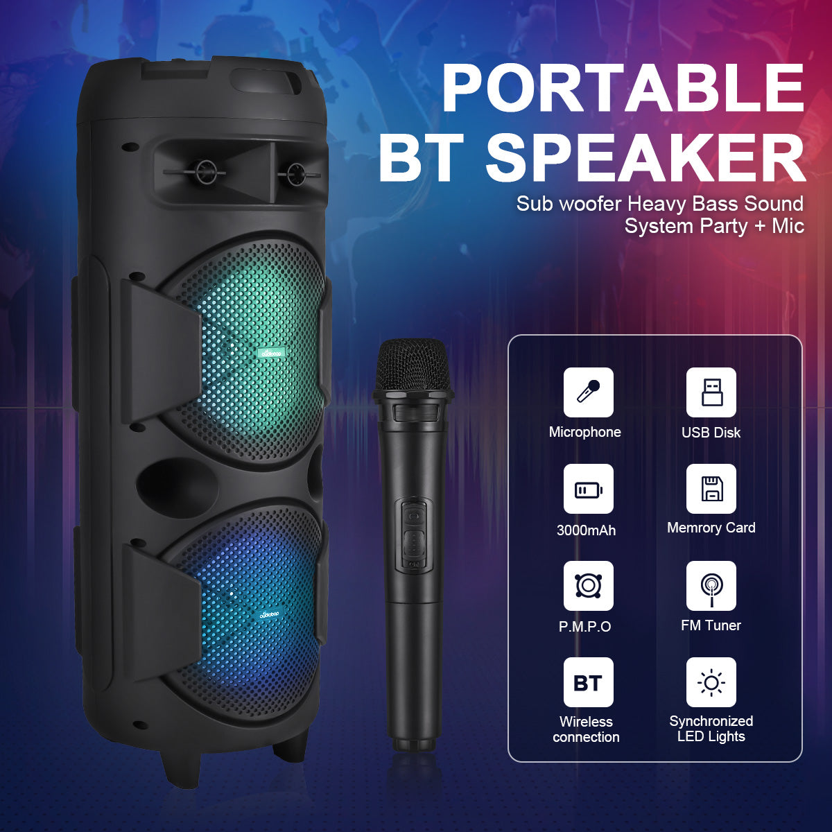 
                  
                    BEYGO Portable Party Speaker with Double Subwoofer Heavy Bass
                  
                