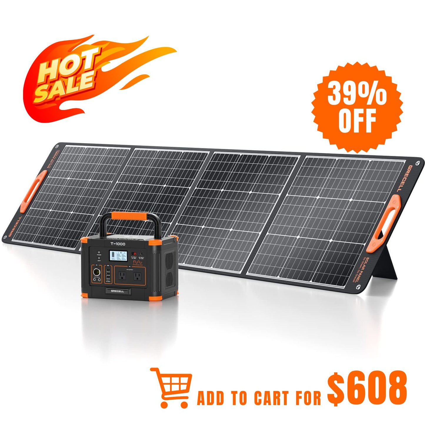 
                  
                    GRECELL 1000W Portable Power Station With Foldable Solar Panel
                  
                
