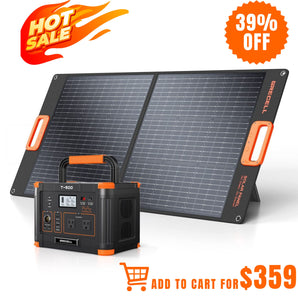 GRECELL Portable Power Station 500W with Portable Solar Panel