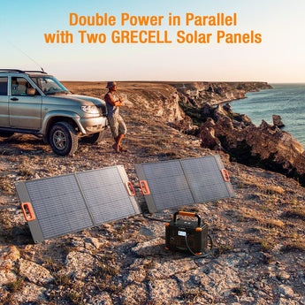 GRECELL 1000W Portable Power Station With 2x 100W Solar Panels